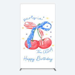 Aperturee - Aperturee Party In The Usa Apple Bow Birthday Rectangle Backdrop