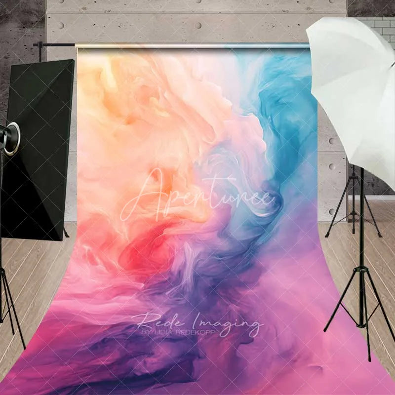 Aperturee - Aperturee Pastel Abstract Smoke Texture Backdrop Peach Pink and Blue Gradient Photography Background