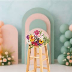Aperturee Aperturee Pastel Arch Panels Cake Smash Backdrop Pink and Sage Green Balloons Modern First Birthday Photography Prop