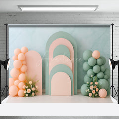 Aperturee Aperturee Pastel Arch Panels Cake Smash Backdrop Pink and Sage Green Balloons Modern First Birthday Photography Prop