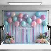 Aperturee - Aperturee Pastel Balloon and Streamer Photography Backdrop Pink Blue and Purple for Wedding or Birthday Party Photo Booth