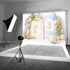 Aperturee - Aperturee Pastel Blue Green Beige Goose and Number 3 Photography Backdrop Whimsical Third Birthday Party Decor