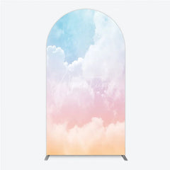 Aperturee - Aperturee Pastel Blue Pink Orange Cloud Gradient Round Top Arch Backdrop Dreamy Baby Shower Birthday Party Decor