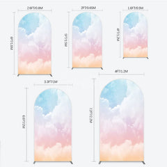 Aperturee - Aperturee Pastel Blue Pink Orange Cloud Gradient Round Top Arch Backdrop Dreamy Baby Shower Birthday Party Decor