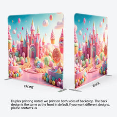 Aperturee - Aperturee Pastel Candyland Castle Tension Fabric Backdrop Sweet Shoppe with Lollipops Cupcakes Princess Birthday Party Photo