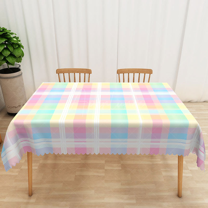 Aperturee - Aperturee Pastel Checkered Rectangle Tablecloth in Blue Yellow and Pink for Spring Easter and Baby Shower