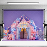 Aperturee Aperturee Pastel Circus Cake Smash Photography Backdrop Pink and Blue Tent with Balloons Boy or Girl First Birthday Photo Prop