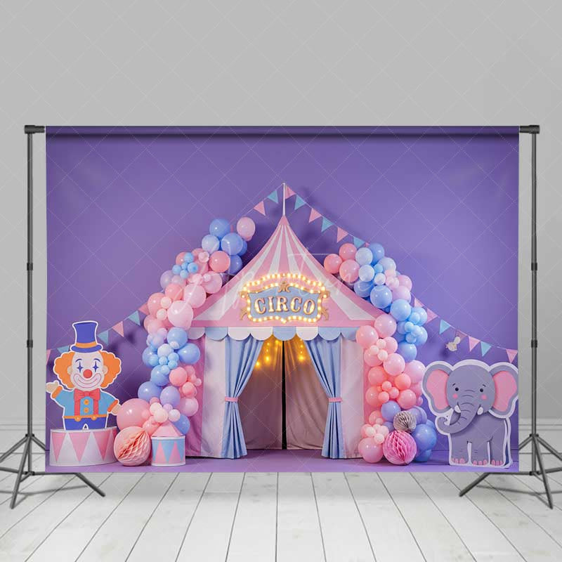 Aperturee Aperturee Pastel Circus Cake Smash Photography Backdrop Pink and Blue Tent with Balloons Boy or Girl First Birthday Photo Prop