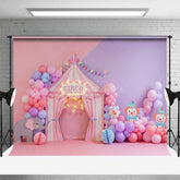 Aperturee Aperturee Pastel Circus Cake Smash Photography Backdrop Pink and Purple Tent with Balloons Girl’s First Birthday Photo Prop