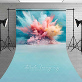 Aperturee - Aperturee Pastel Color Powder Explosion Sweep Photo Backdrop Pink Blue Splash Art Background Gender Reveal Smoke Floor Prop
