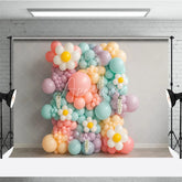 Aperturee - Aperturee Pastel Daisy Balloon Wall Photography Backdrop Groovy Floral Decor for First Birthday Cake Smash Photo Booth