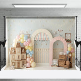 Aperturee - Aperturee Pastel Dollhouse and Tea Party Photography Backdrop Whimsical Floral Wallpaper Baby Shower Birthday Decor