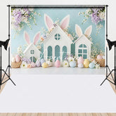 Aperturee - Aperturee Pastel Easter Bunny Ears White Houses Spring Flowers Combo Set Backdrop Baby Shower Kids Party Decor