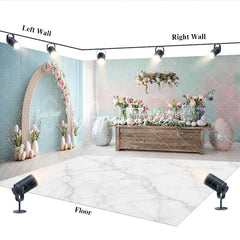 Aperturee - Aperturee Pastel Easter Floral Arch Room Set Backdrop Spring Eggs and Flowers Celebration Photo Studio Background