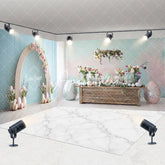 Aperturee - Aperturee Pastel Easter Floral Arch Room Set Backdrop Spring Eggs and Flowers Celebration Photo Studio Background