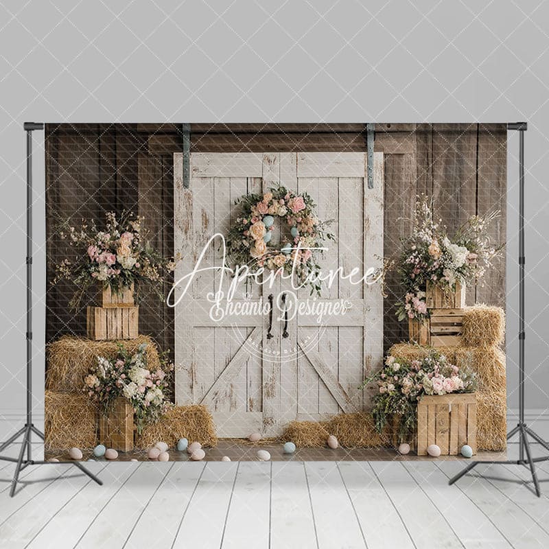 Aperturee - Aperturee Pastel Eggs Floral Door Easter Festival Backdrop