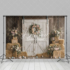 Aperturee - Aperturee Pastel Eggs Floral Door Easter Festival Backdrop