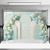 Aperturee - Aperturee Pastel Hot Air Balloon Photography Backdrop Mint Green Clouds Party Banner