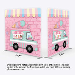 Aperturee - Aperturee Pastel Ice Cream Truck Tension Fabric Backdrop Pink Brick Wall Sweet Birthday Party Decoration