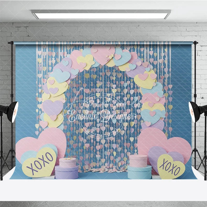 Aperturee - Aperturee Pastel Paper Hearts Valentine Day Backdrop Sweet Love XOXO Hanging Streamers Background Party Photography Decor