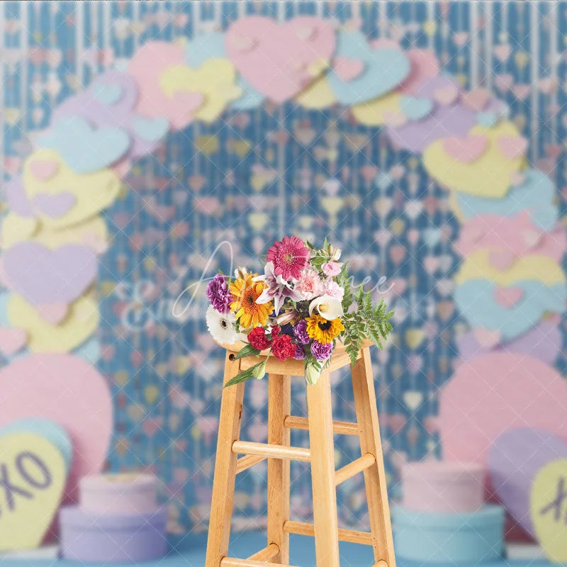 Aperturee - Aperturee Pastel Paper Hearts Valentine Day Backdrop Sweet Love XOXO Hanging Streamers Background Party Photography Decor