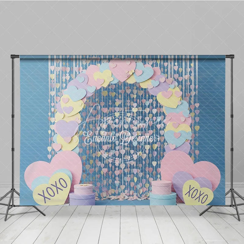 Aperturee - Aperturee Pastel Paper Hearts Valentine Day Backdrop Sweet Love XOXO Hanging Streamers Background Party Photography Decor