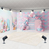 Aperturee - Aperturee Pastel Pink and Blue Candy Land Sweet Shop Room Set Backdrop Ice Cream Donut Balloon Arch Birthday Party Decor