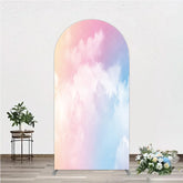 Aperturee - Aperturee Pastel Pink Blue Yellow Gradient Sky with Clouds Round Top Arch Backdrop Dreamy Photo Background Decor