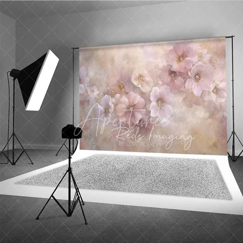 Aperturee - Aperturee Pastel Pink Floral Fine Art Photography Backdrop Soft Painted Flowers Texture Background Spring Garden Photo Prop