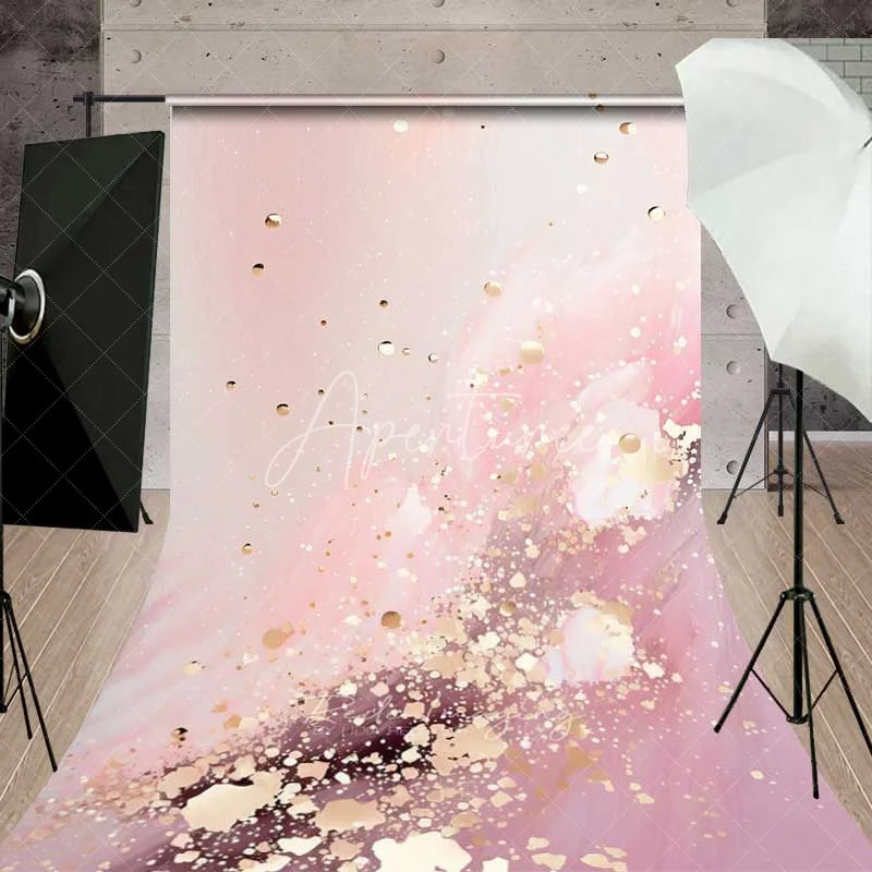 Aperturee - Aperturee Pastel Pink Fluid Art and Luxury Gold Glitter Backdrop Soft Abstract Watercolor Photography Background