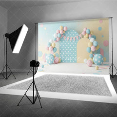 Aperturee - Aperturee Pastel Polka Dot and Balloon Arch Backdrop Colorful Circles and Bunting for Toddler Birthday Cake Smash