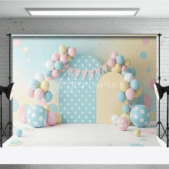 Aperturee - Aperturee Pastel Polka Dot and Balloon Arch Backdrop Colorful Circles and Bunting for Toddler Birthday Cake Smash