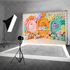 Aperturee - Aperturee Pastel Pumpkin Balloon Garland Arched Photography Backdrop Cute Fall Autumn Baby Kids Birthday Photo Booth Decor