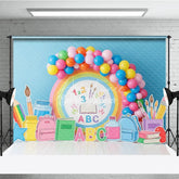 Aperturee - Aperturee Pastel Rainbow ABC 123 Back To School Backdrop Kindergarten Backpack Books Background Cute Photography Banner