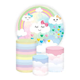 Aperturee Aperturee Pastel Rainbow and Clouds Birthday Round Backdrop Kit Cute Eyelashes and Hearts Girls Party Photo Prop Decor