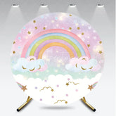 Aperturee - Aperturee Pastel Rainbow and Glitter Stars Round Backdrop Dreamy Sky with Fluffy Clouds for Kids Birthday Party