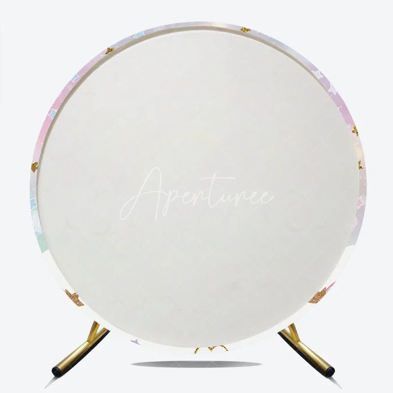 Aperturee - Aperturee Pastel Rainbow and Glitter Stars Round Backdrop Dreamy Sky with Fluffy Clouds for Kids Birthday Party