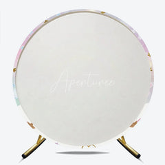 Aperturee - Aperturee Pastel Rainbow and Glitter Stars Round Backdrop Dreamy Sky with Fluffy Clouds for Kids Birthday Party