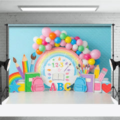 Aperturee - Aperturee Pastel Rainbow Back To School Backdrop School Supplies Balloon Arch Background Preschool Photography Banner