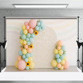 Aperturee Aperturee Pastel Rainbow Balloon Arch Cake Smash Backdrop Daisy and Sunflower Floral Groovy First Birthday Photo Prop