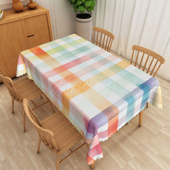 Aperturee - Aperturee Pastel Rainbow Checkered Rectangle Tablecloth in Pink Orange Blue and Purple for Girls Birthday