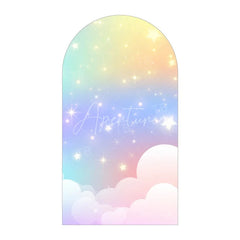 Aperturee - Aperturee Pastel Rainbow Cloud Arch Backdrop Pink Blue Sky Star Background for Birthday Party