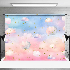 Aperturee - Aperturee Pastel Rainbow Clouds and Golden Stars Room Set Backdrop Dreamy Sky for Baby Shower Birthday