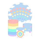 Aperturee Aperturee Pastel Rainbow Hearts Birthday Round Backdrop Kit Blue Sky with Puffy Clouds Kids Party Photo Prop Decor