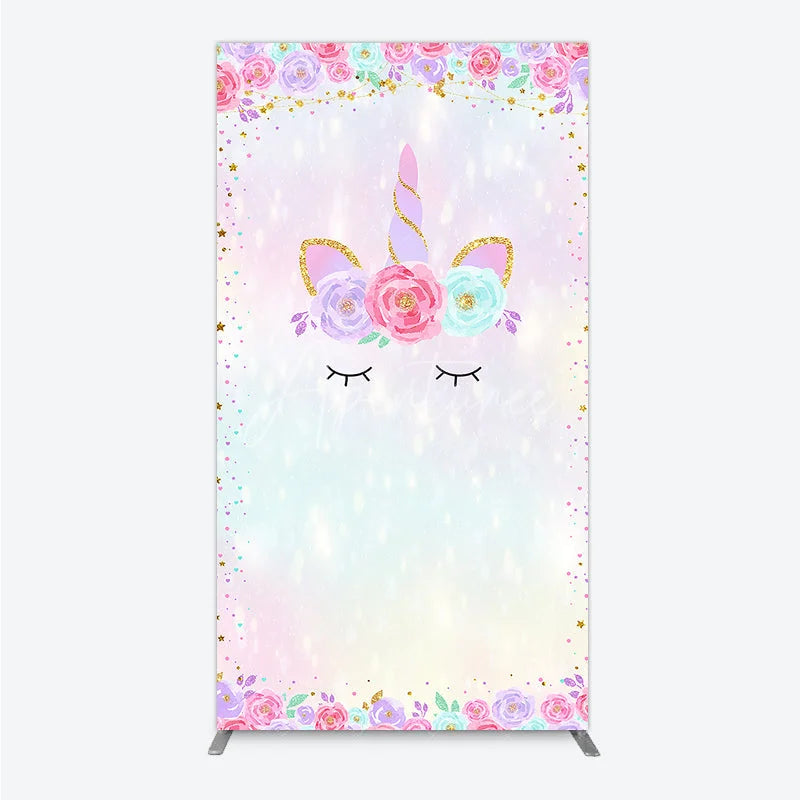 Aperturee - Aperturee Pastel Rainbow Unicorn Floral Rectangle Arch Backdrop Magical Birthday Baby Shower Decor