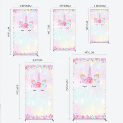 Aperturee - Aperturee Pastel Rainbow Unicorn Floral Rectangle Arch Backdrop Magical Birthday Baby Shower Decor