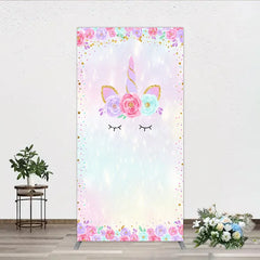 Aperturee - Aperturee Pastel Rainbow Unicorn Floral Rectangle Arch Backdrop Magical Birthday Baby Shower Decor