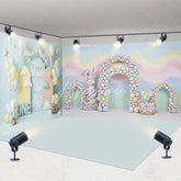 Aperturee - Aperturee Pastel Rainbow Waves and Bunny Room Set Backdrop First Birthday ONE Sign and Hot Air Balloons