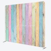 Aperturee - Aperturee Pastel Rainbow Wood Planks Double-Sided Tension Fabric Backdrop Shabby Chic Wall Easter Party Photo Booth