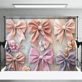 Aperturee - Aperturee Pastel Ribbon Bows Fine Art Backdrop Pink Lavender Peach Bowknot Soft Background Newborn Girl Photography Prop